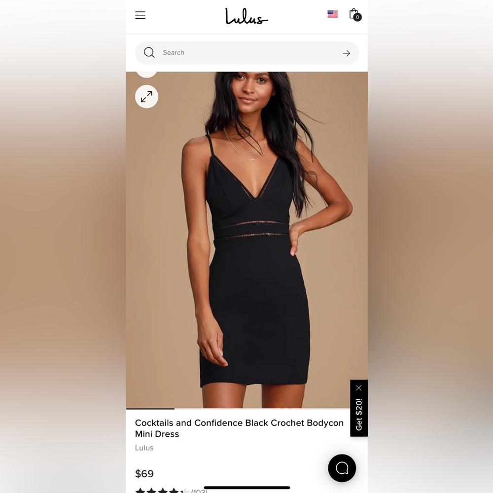 Lulus Cocktails and Confidence Bkack crochet bodycon mini dress. NWT. Retail 69‎
